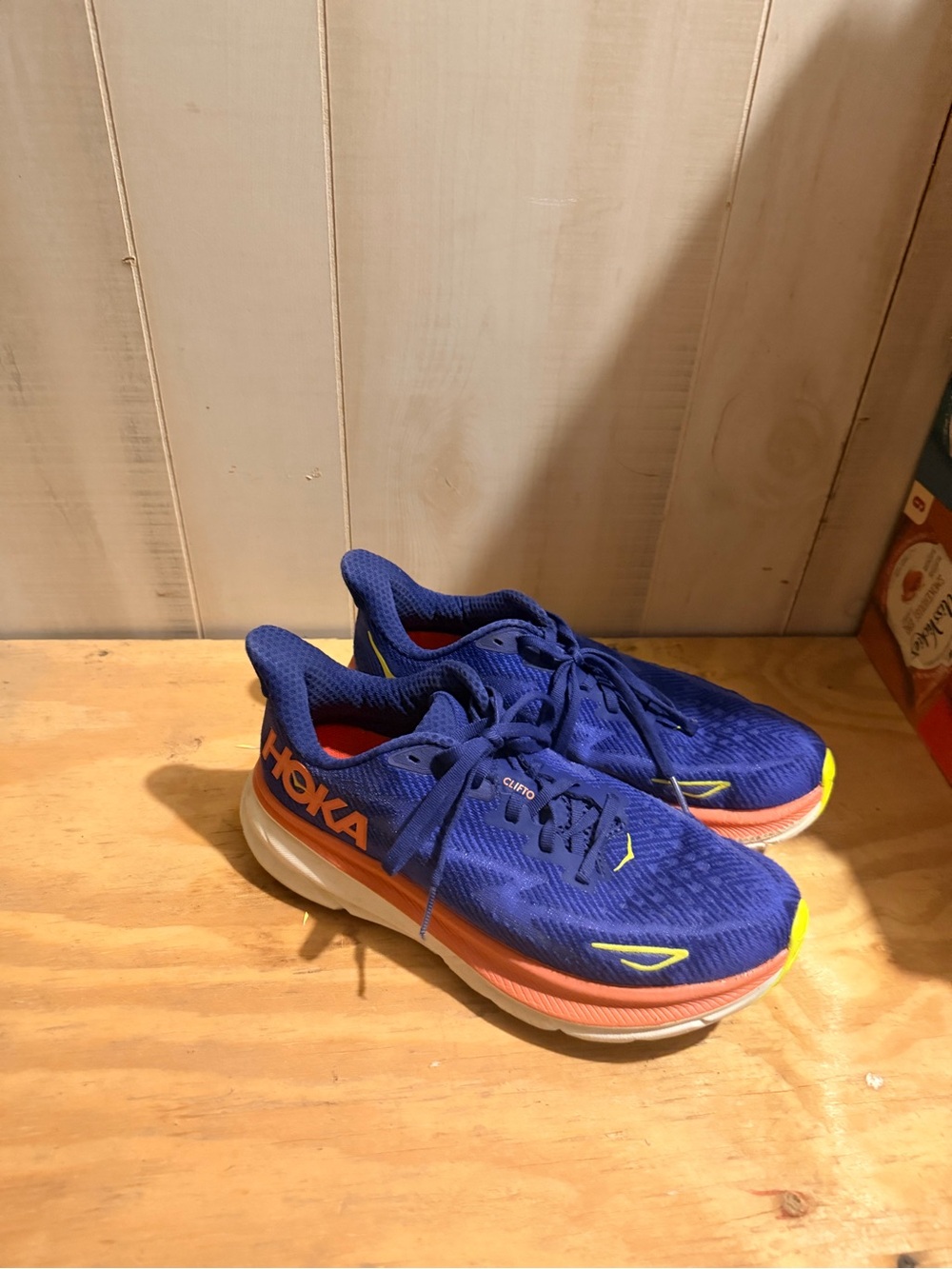 Hoka Kids Royal Blue and Orange Running Sneakers with Yellow Accents